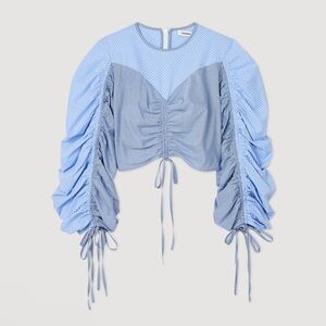 NWT SANDRO Formidable Blue Ruched Stripe Mixed Media Crop Top size 3/large